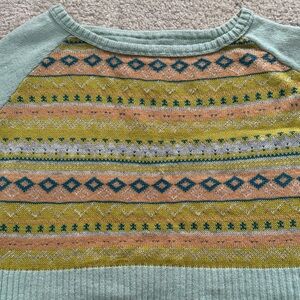 Patterned Crew Neck Sweater - Green and Yellow